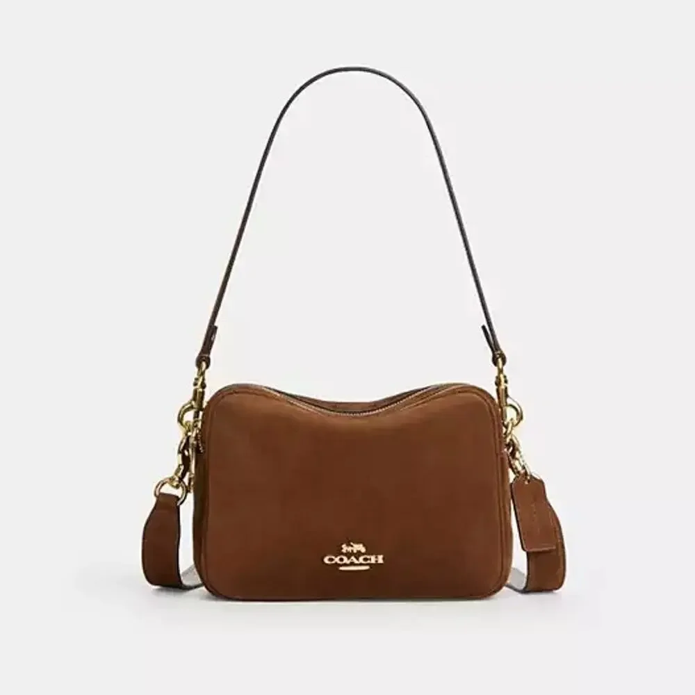 NEW‼️Coach Carey Crossbody Bag  CET39 suede/Gold/Warm Brown